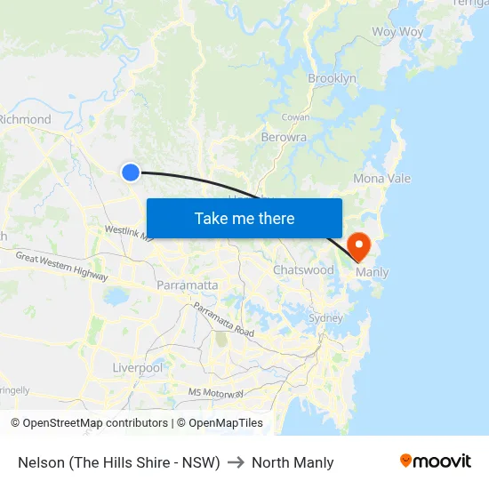 Nelson (The Hills Shire - NSW) to North Manly map