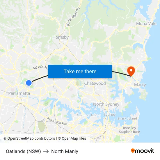 Oatlands (NSW) to North Manly map