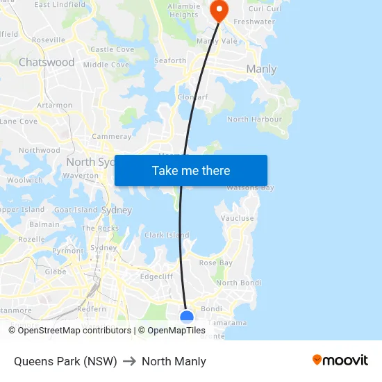 Queens Park (NSW) to North Manly map