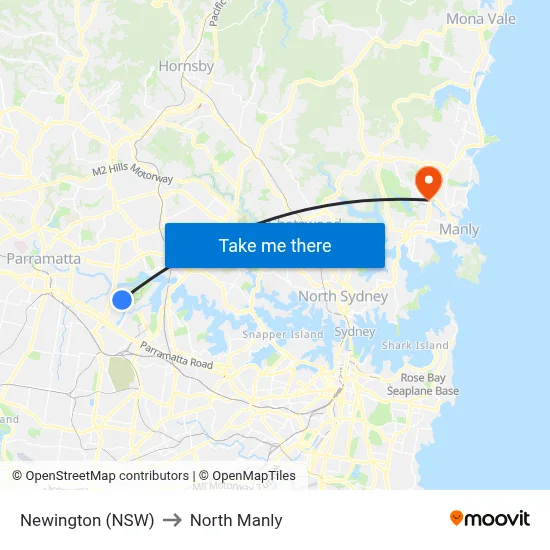 Newington (NSW) to North Manly map