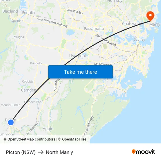 Picton (NSW) to North Manly map