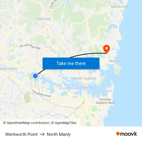 Wentworth Point to North Manly map