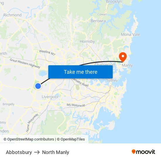Abbotsbury to North Manly map