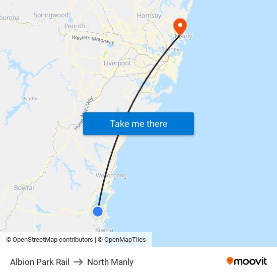 Albion Park Rail to North Manly map