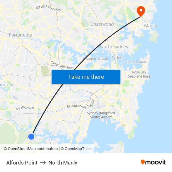 Alfords Point to North Manly map