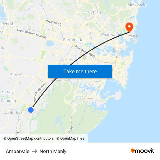 Ambarvale to North Manly map