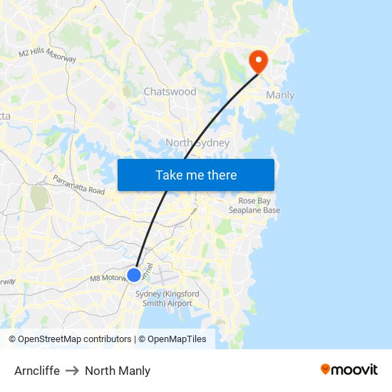 Arncliffe to North Manly map