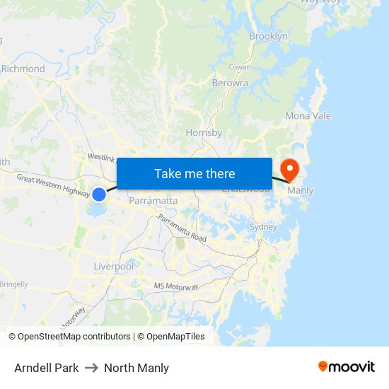 Arndell Park to North Manly map