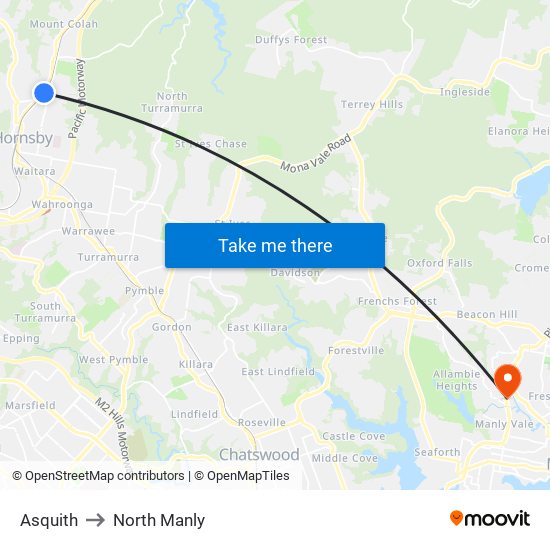 Asquith to North Manly map