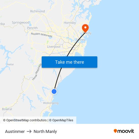 Austinmer to North Manly map