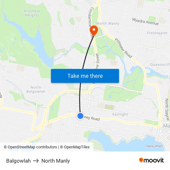 Balgowlah to North Manly map