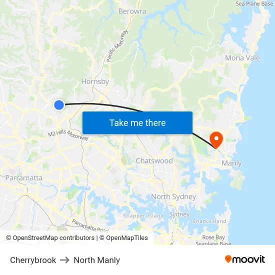 Cherrybrook to North Manly map