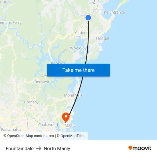 Fountaindale to North Manly map
