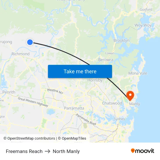 Freemans Reach to North Manly map