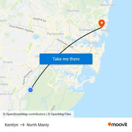 Kentlyn to North Manly map