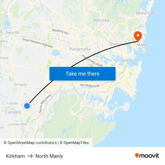 Kirkham to North Manly map