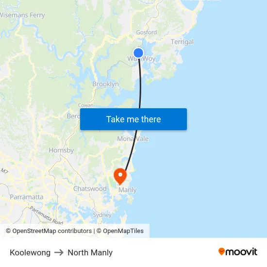Koolewong to North Manly map