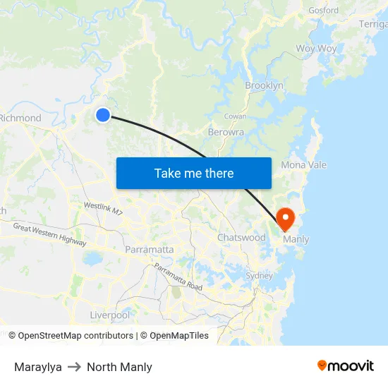 Maraylya to North Manly map
