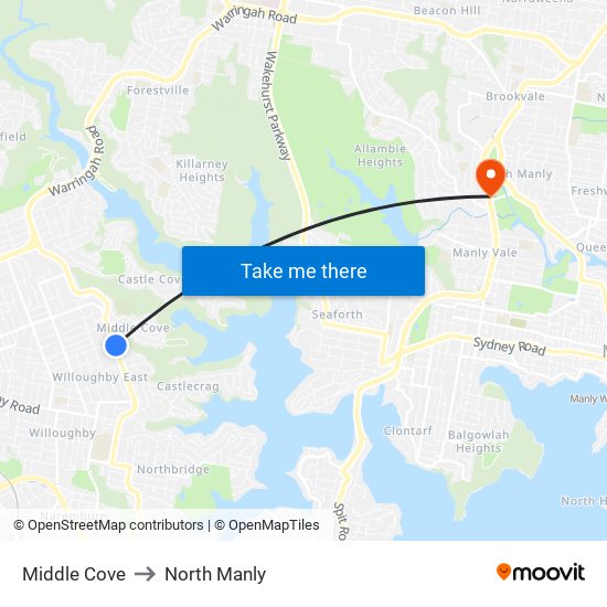 Middle Cove to North Manly map