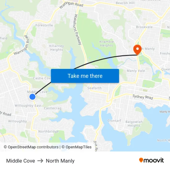 Middle Cove to North Manly map