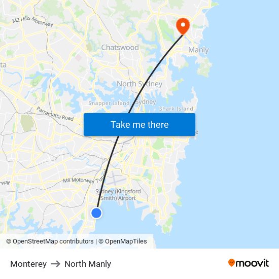 Monterey to North Manly map