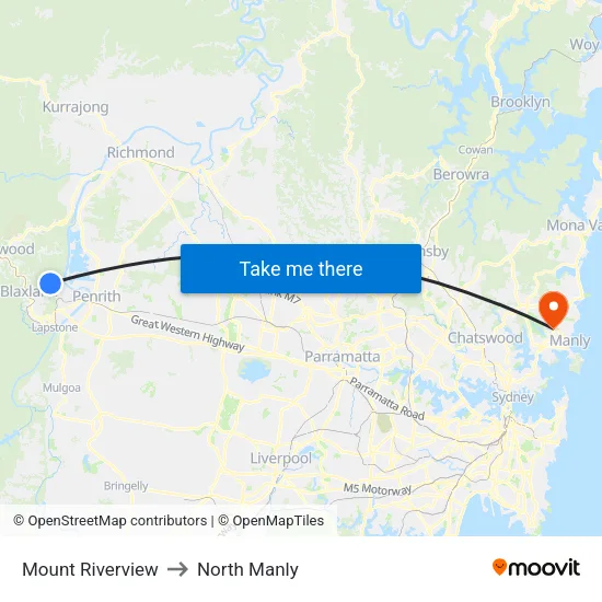 Mount Riverview to North Manly map