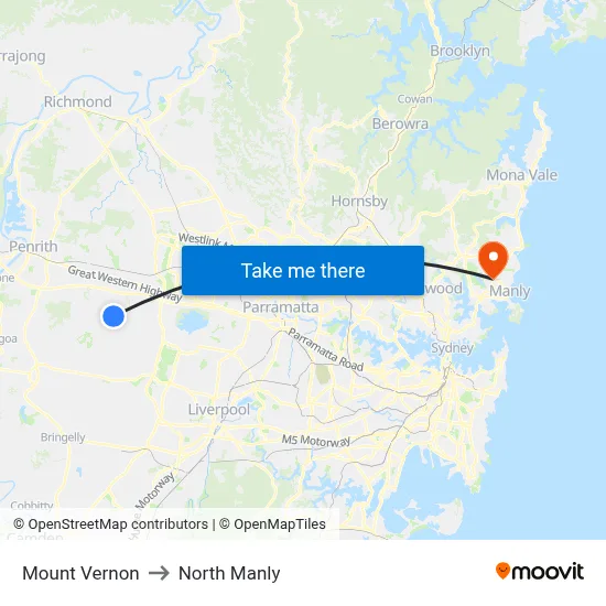 Mount Vernon to North Manly map