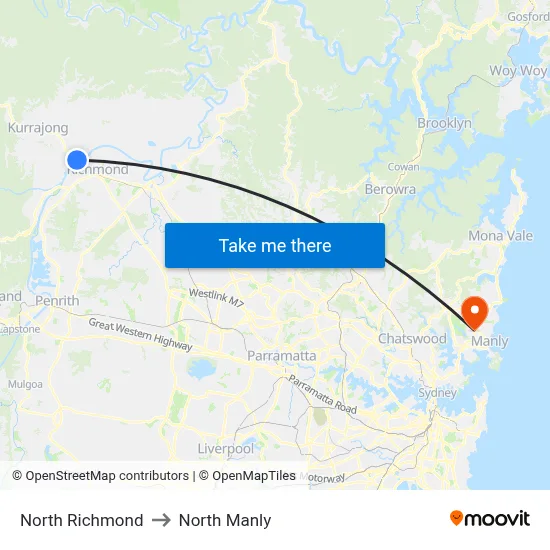 North Richmond to North Manly map