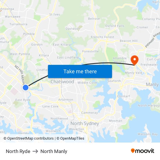 North Ryde to North Manly map