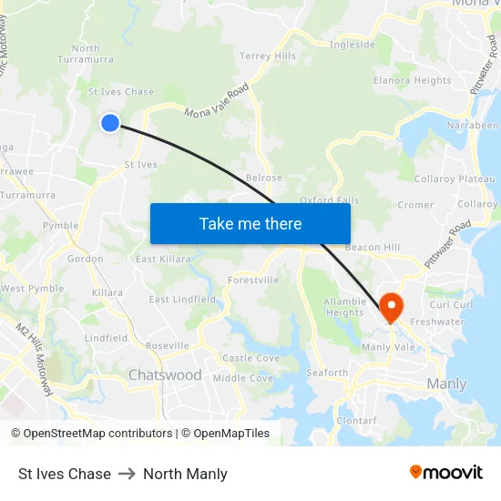 St Ives Chase to North Manly map