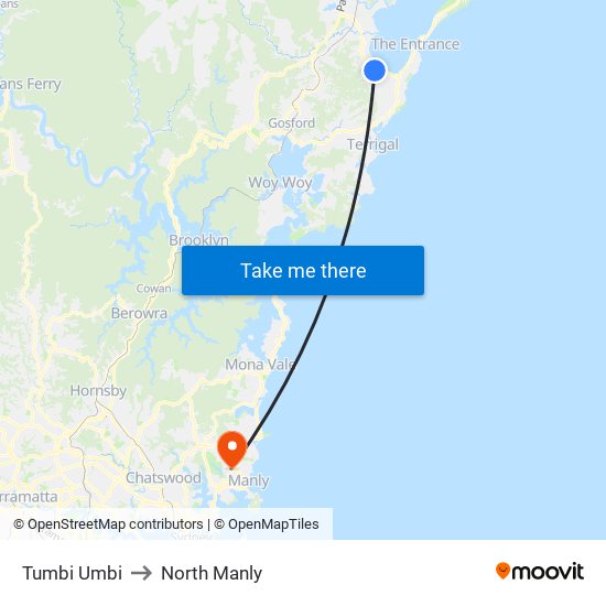 Tumbi Umbi to North Manly map