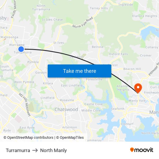 Turramurra to North Manly map