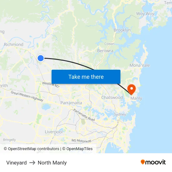 Vineyard to North Manly map