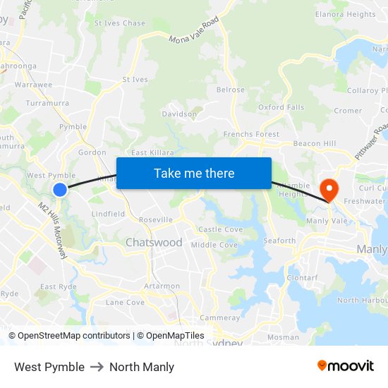 West Pymble to North Manly map