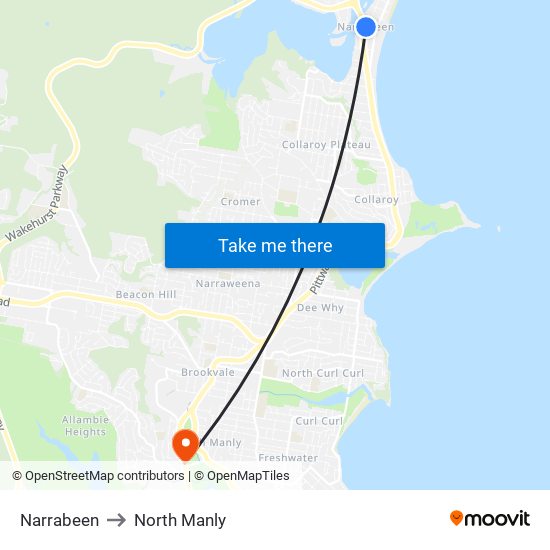 Narrabeen to North Manly map