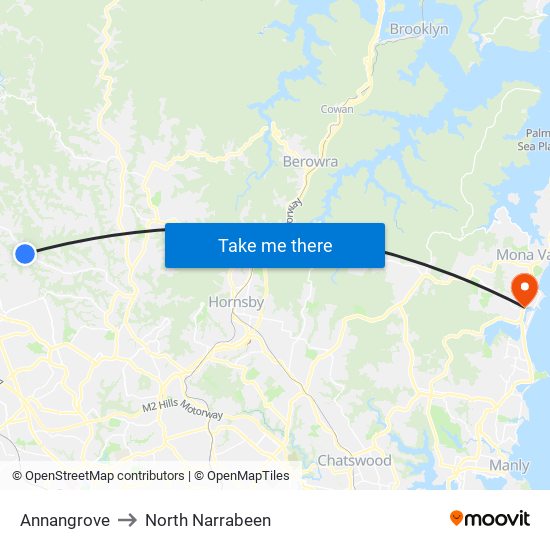 Annangrove to North Narrabeen map