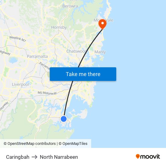 Caringbah to North Narrabeen map