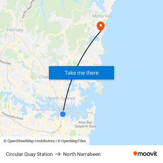 Circular Quay Station to North Narrabeen map