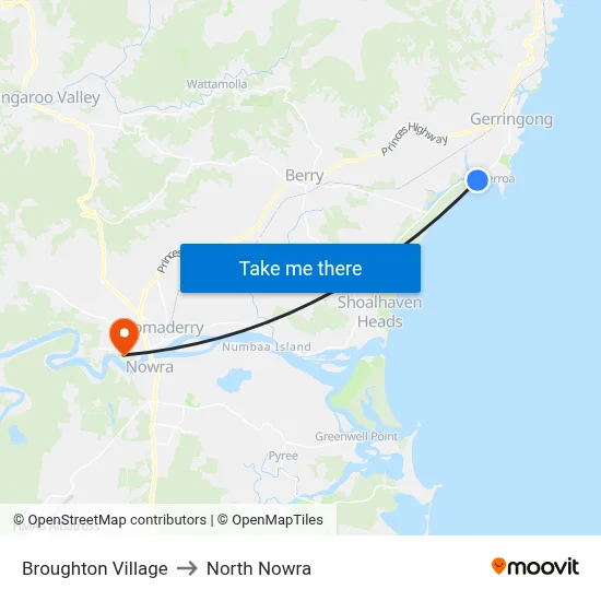 Broughton Village to North Nowra map