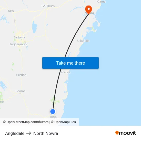 Angledale to North Nowra map