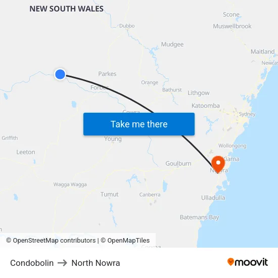 Condobolin to North Nowra map