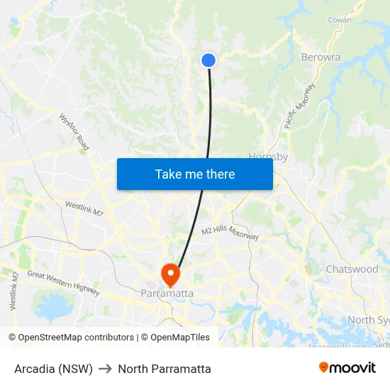 Arcadia (NSW) to North Parramatta map