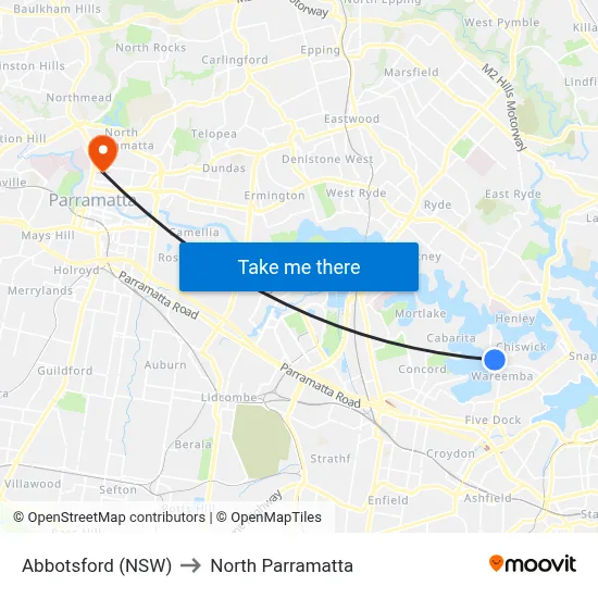 Abbotsford (NSW) to North Parramatta map