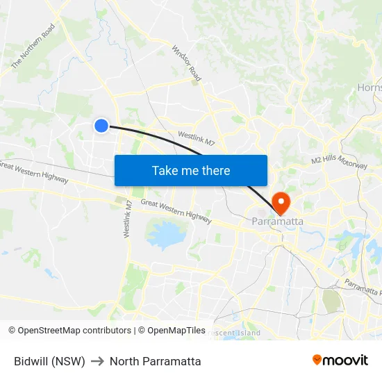 Bidwill (NSW) to North Parramatta map