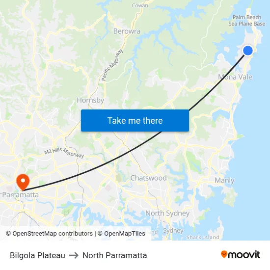 Bilgola Plateau to North Parramatta map