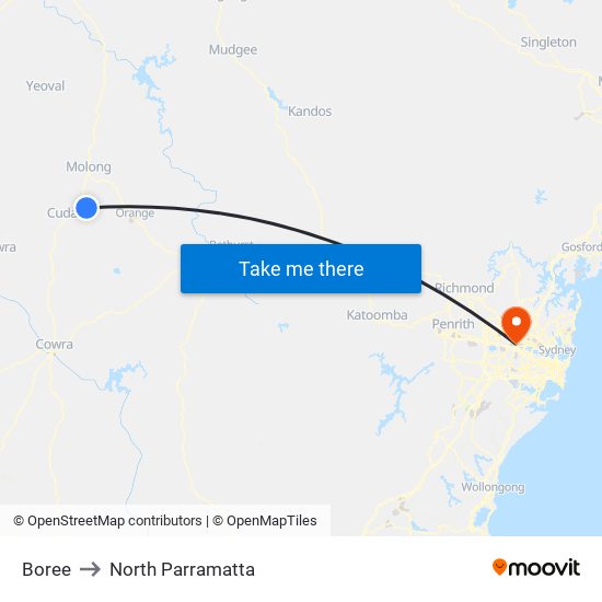 Boree to North Parramatta map