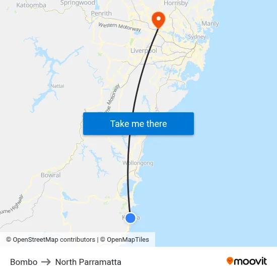 Bombo to North Parramatta map