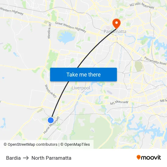 Bardia to North Parramatta map