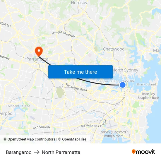 Barangaroo to North Parramatta map