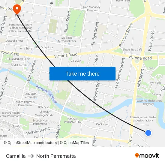 Camellia to North Parramatta map